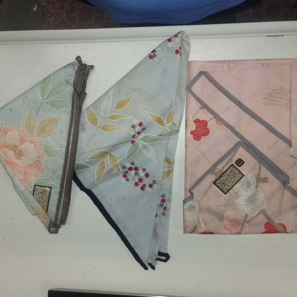 Japanese Style Floral Handkerchief Set Pink Blue Green Kerchiefs Gift